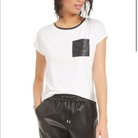 Bar III Tops - Bar lll Faux Leather Pocket Tee NWT